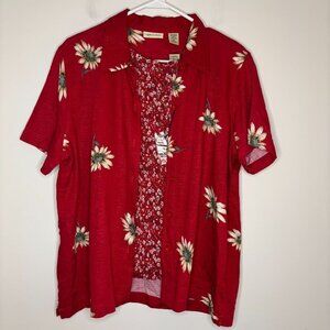 ANALOGY NEW 2-Piece Top Womens M Sleeveless Crepe Tank Short Sleeve Button Up